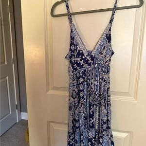 Angie Navy and Cream Patterned Back-less Dress